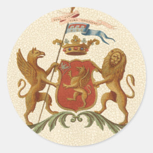 State Heraldic Badge met Griffin en Lion Ronde Sticker