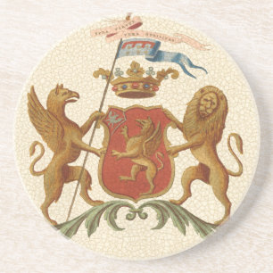 State Heraldic Badge met Griffin en Lion Zandsteen Onderzetter