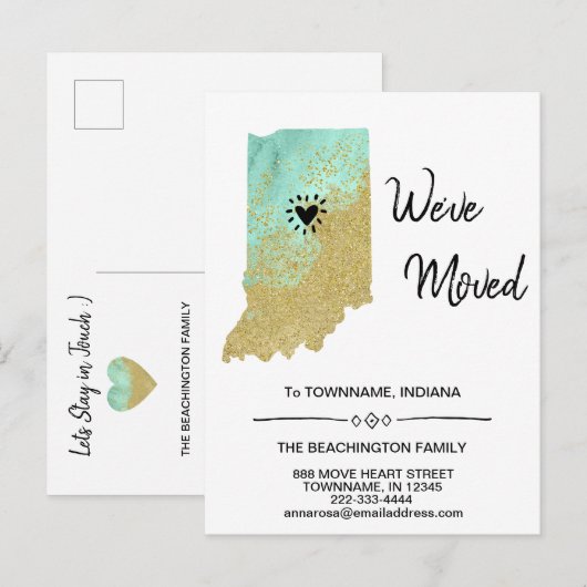 *~* STATE INDIANA Nieuw Adres Bewegend Aankondigingskaart (Voorkant / Achterkant)