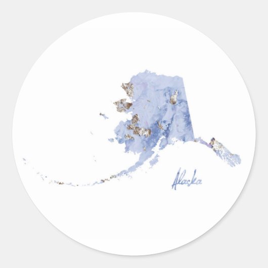 State-kaart van Blue & Gold Alaska Ronde Sticker (Voorkant)