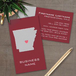 State Map Arkansas met Custom Red Heart en Name Visitekaartje
