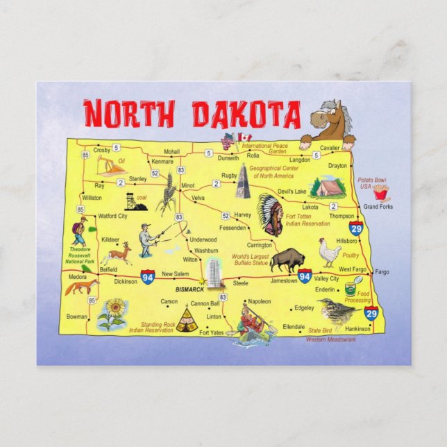 State Map North Dakota Briefkaart (Voorkant)