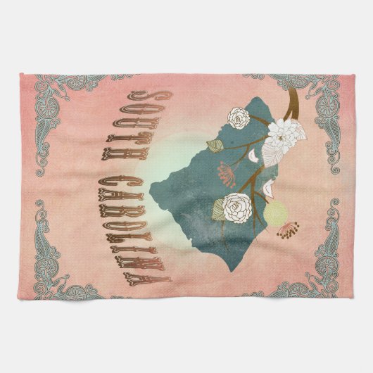 State Map South Carolina - Pastel Peach Theedoek (Horizontaal)