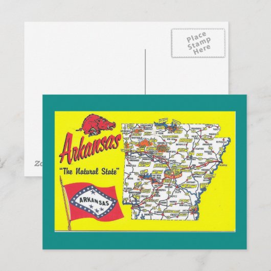 State Map van Arkansas Briefkaart (Voorkant / Achterkant)