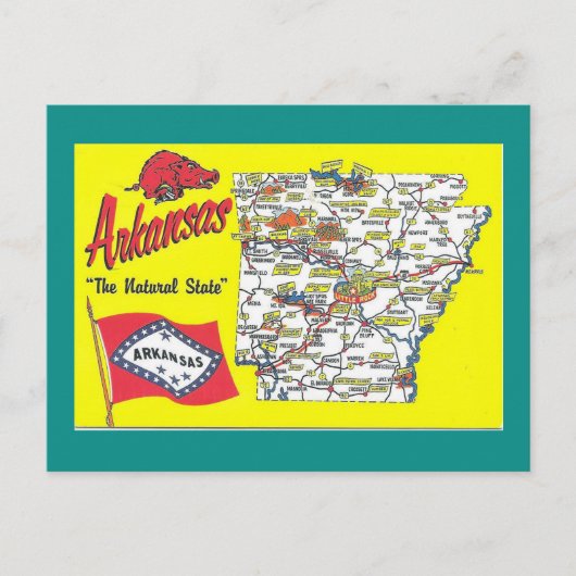 State Map van Arkansas Briefkaart (Voorkant)