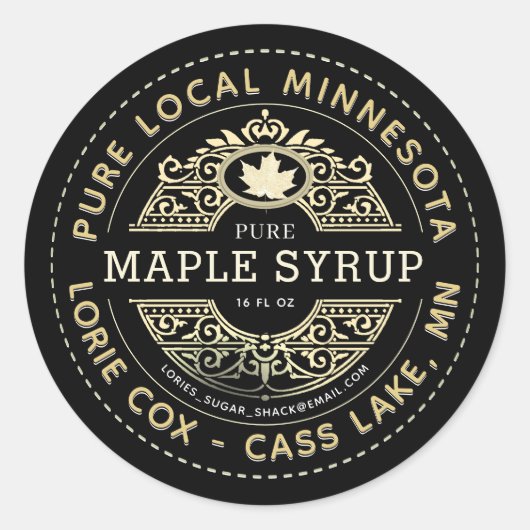 State Name Black Bright Gold Maple Syrup Label (Voorkant)