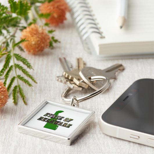 State of Delaware Afbeelding Tekst en kaart overzi Sleutelhanger (Zijkant)