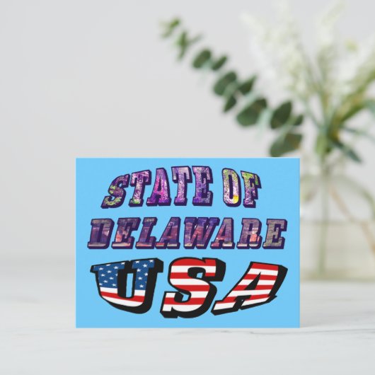 State of Delaware Verenigde Staten Foto's en vlagt Briefkaart (Staand voorkant)