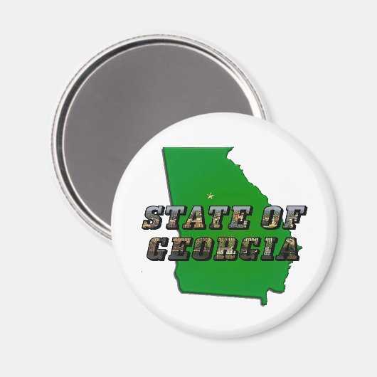 State of Georgia Kaart Omtrek en Afbeelding Tekst Magneet (Voorkant / Achterkant)