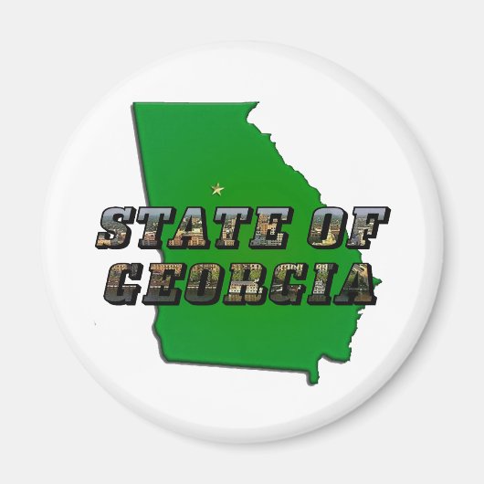 State of Georgia Kaart Omtrek en Afbeelding Tekst Magneet (Voorkant)