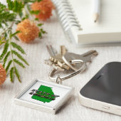 State of Georgia Kaart Omtrek en Afbeelding Tekst Sleutelhanger (Zijkant)