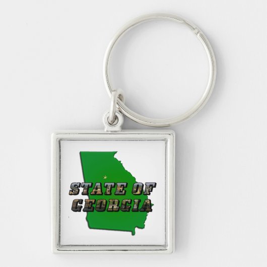 State of Georgia Kaart Omtrek en Afbeelding Tekst Sleutelhanger (Voorkant)