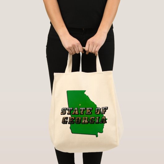 State of Georgia Kaart Omtrek en Afbeelding Tekst Tote Bag (Voorkant (product))
