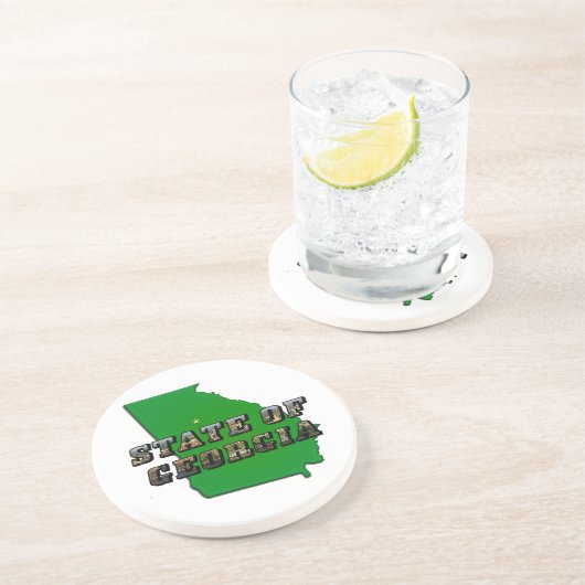 State of Georgia Kaart Omtrek en Afbeelding Tekst Zandsteen Onderzetter (Zijkant)