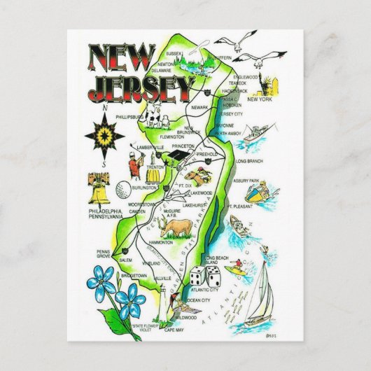 State of New Jersey Illustrated Postcard Briefkaart (Voorkant)