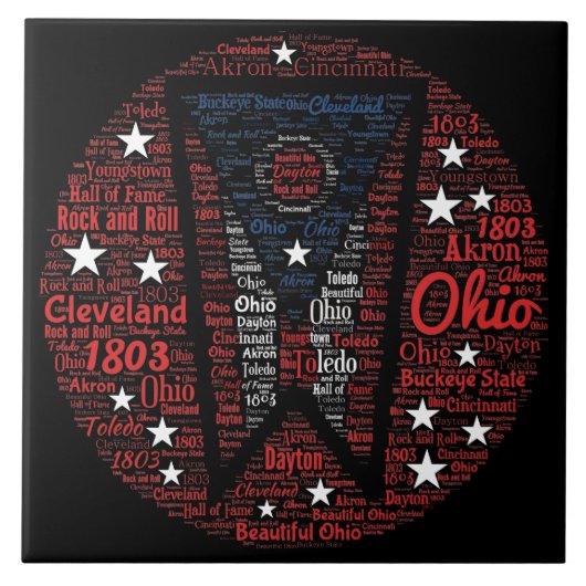 State of Ohio Woordkunst (6 "X6") Keramische Foto Tegeltje (Voorkant)