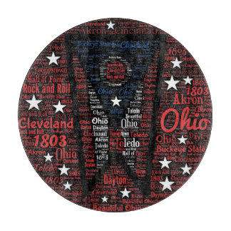 State of Ohio Woordkunst Glas Snijplank 12"