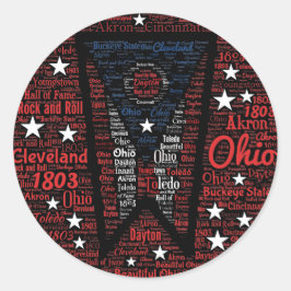 State of Ohio Woordkunst Ronde Sticker, Glanzend Sticker