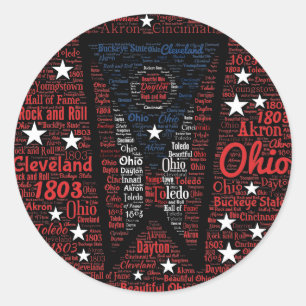 State of Ohio Woordkunst Ronde Sticker, Glanzend Sticker