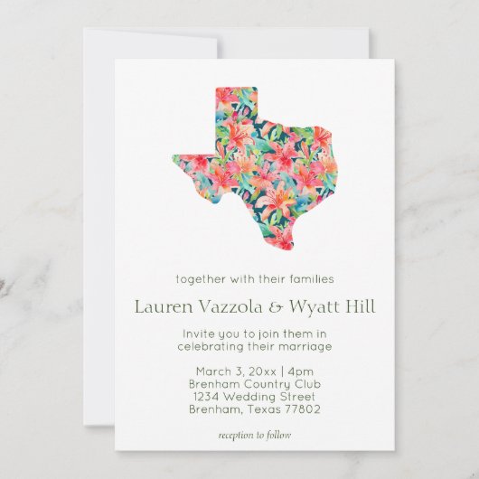 State of Texas Bright Tropische Bloemen Bruiloft Kaart (Voorkant)