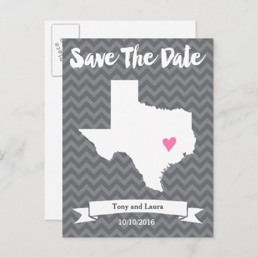 State of Texas Chevron Save The Date Heart Kaart K (Voorkant / Achterkant)