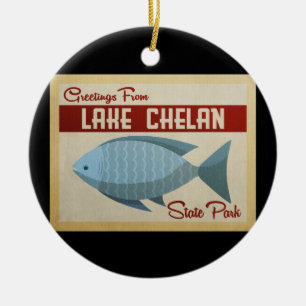 State Park Lake Chelan Fish Vintage Travel Keramisch Ornament