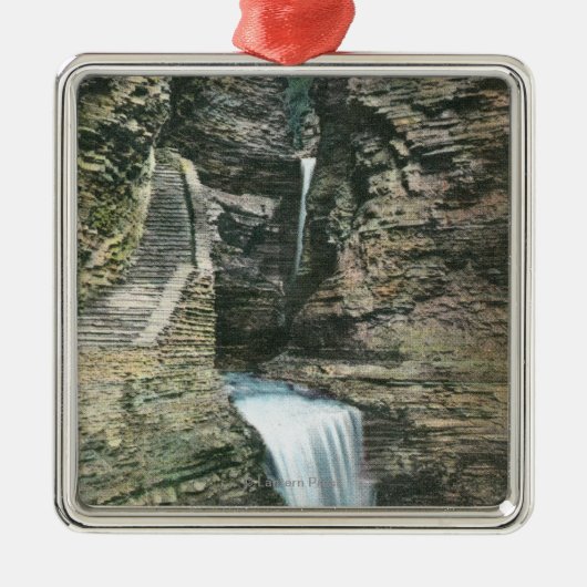 State Park Uitzicht of Curtain en Cavern Cascades Metalen Ornament (Voorkant)