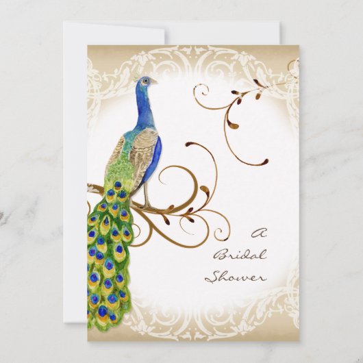 State Peacock w Swirl Branch Wedding Invitation Kaart (Achterkant)