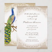 State Peacock w Swirl Branch Wedding Invitation Kaart (Voorkant / Achterkant)