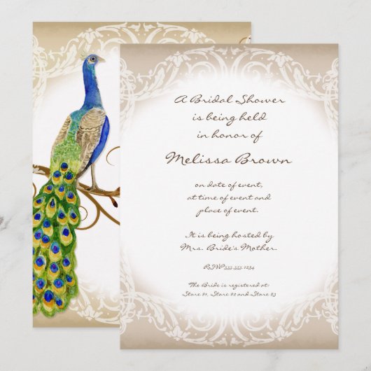 State Peacock w Swirl Branch Wedding Invitation Kaart (Voorkant / Achterkant)