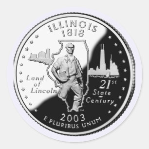 State Quarter van Illinois Reverse Side Faux Ronde Sticker