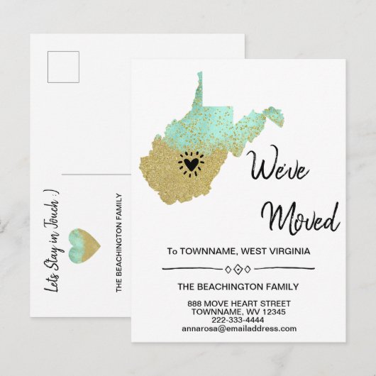 *~* STATE WEST VIRGINIA New Home Address Moving -  Aankondigingskaart (Voorkant / Achterkant)