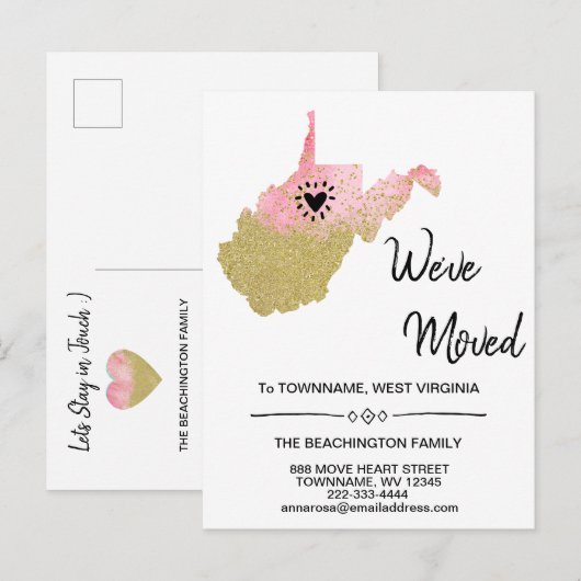 *~* STATE WEST VIRGINIA New Home Address Moving * Aankondigingskaart (Voorkant / Achterkant)
