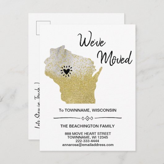 *~* STATE WISCONSIN New Home Address Moving - Aankondigingskaart (Voorkant / Achterkant)