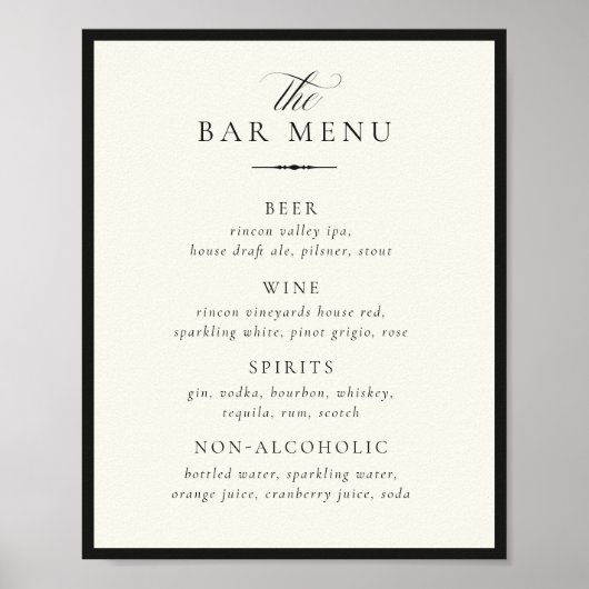 STATELY Bar Menu Wedding Sign Poster (Voorkant)