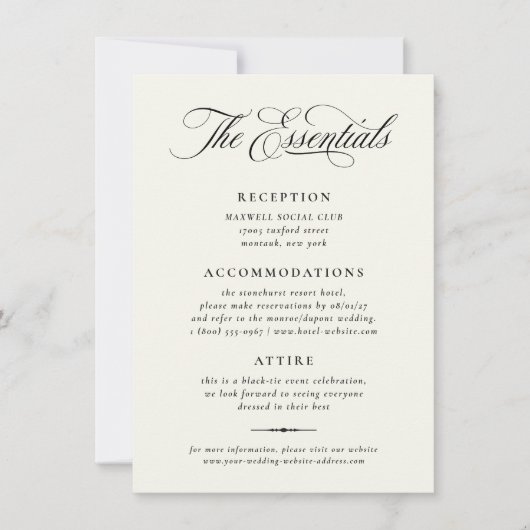 Stately Calligraphy Wedding Details Card Kaart (Voorkant)