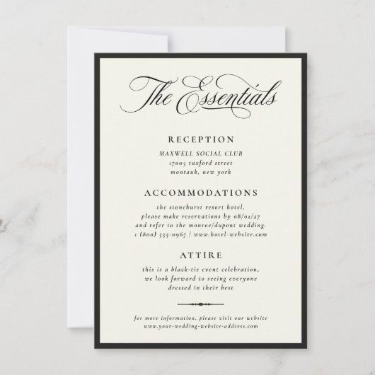 Stately Calligraphy Wedding Details Card Kaart (Voorkant)