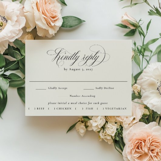 Stately Calligraphy Wedding Meal Choice RSVP Kaartje
