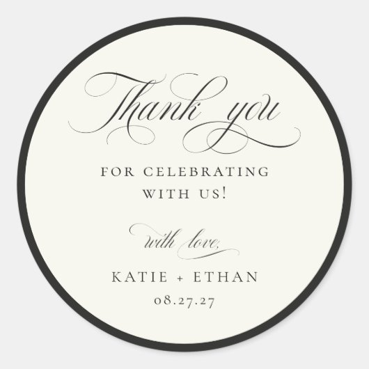 STATELY CALLIGRAPHY Wedding Thank You Ronde Sticker (Voorkant)
