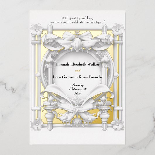 Stately Gold Motief Atelier bruiloft Folie Uitnodiging (Voorkant)