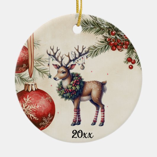 Stately Reindeer With Wreath - Ornaments & Roses Keramisch Ornament (Voorkant)