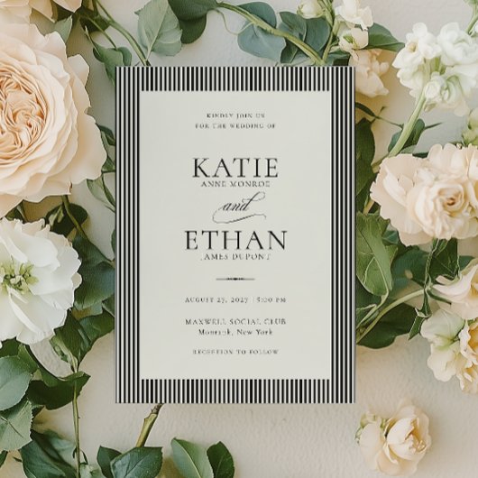 Stately Stripes Frame Wedding Invitation Kaart