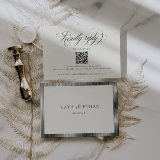 Stately Stripes Wedding QR Code RSVP Kaartje