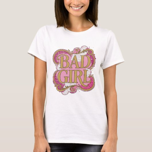 Statement Gold BAD GIRL 3D-tekstkunst T-shirt (Voorkant)