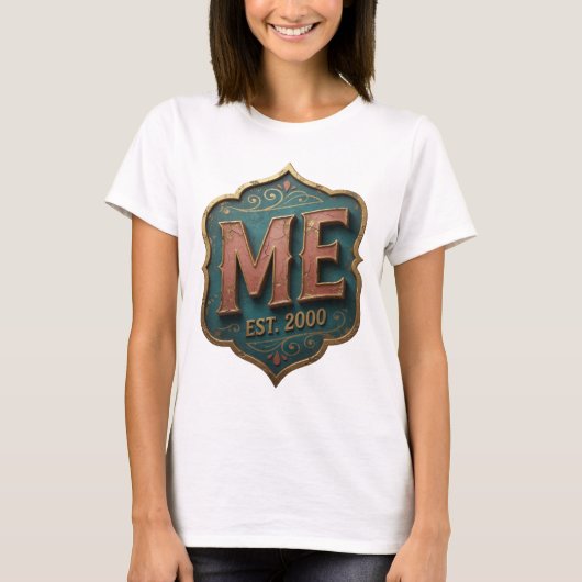 Statement Gold ME EST 2000 Citaat Ontwerp T-shirt (Voorkant)