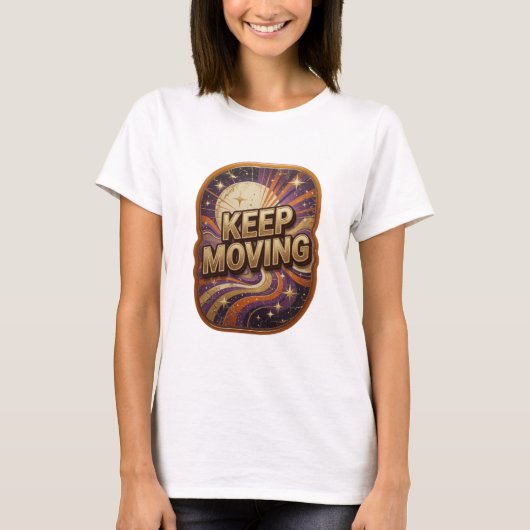 Statement Goud BLIJF IN BEWEGING Draagbare Kunst T-shirt (Voorkant)