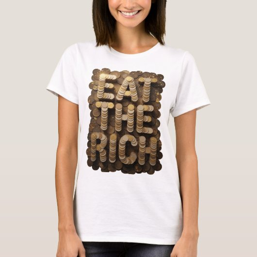 Statement Goud EAT THE RICH Tekst Ontwerp T-shirt (Voorkant)