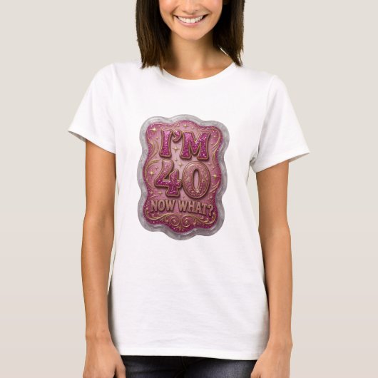 Statement Goud IK BEN NU 40 WAT NU T-shirt ontwerp (Voorkant)