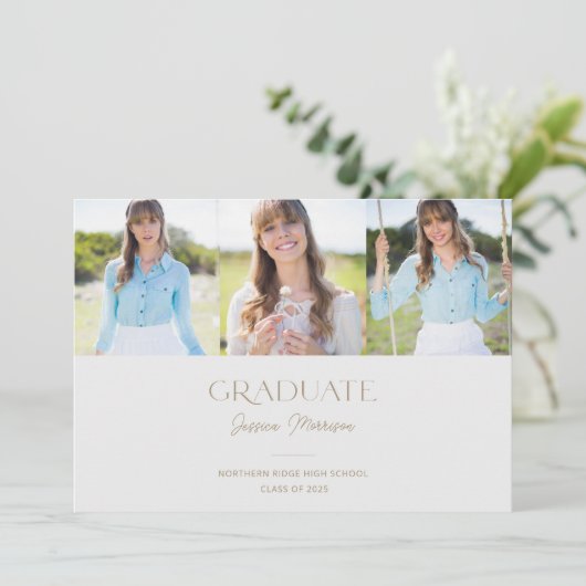 Statement Name Multi Photo Gold Graduparty Kaart (Staand voorkant)