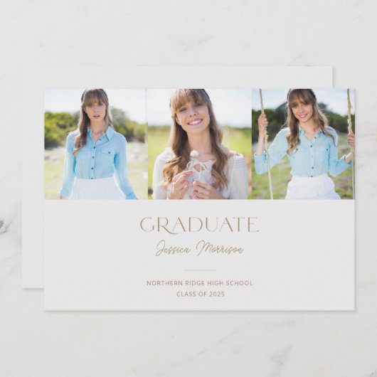 Statement Name Multi Photo Gold Graduparty Kaart (Voorkant / Achterkant)